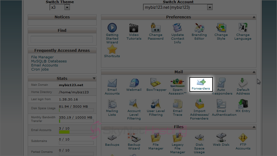 click-on-cpanel-email-forwarder