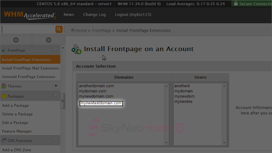 select-domain-to-install-frontpage