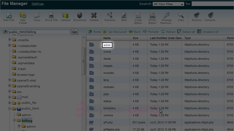 select-the-admin-folder