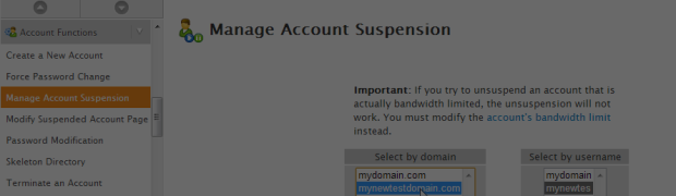 Suspending or Unsuspending an account in WHM