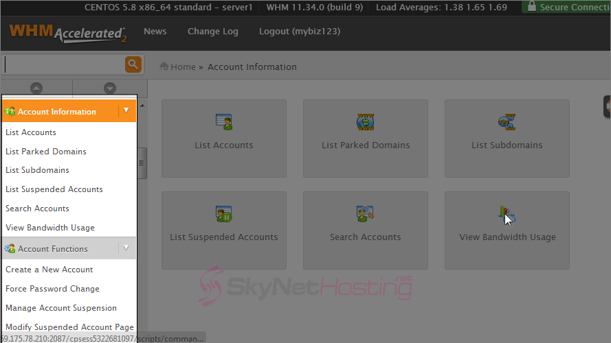 web-host-manager-left-screen