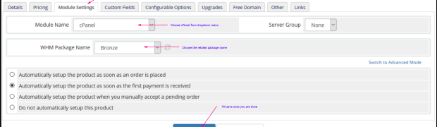Enabling WHMCS cPanel Module for hosting packages